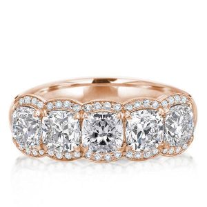 Anniversary band - Italo Rose Gold Halo Cushion Created White Sapphire Wedding Band, Italo jewelry - Online Catalog