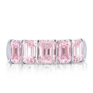 anniversary band - Italo Five Stone Half Eternity Emerald Created Pink Sapphire Wedding Band, Italo jewelry - Online Catalog
