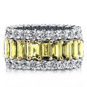 Eternity band - Triple Row Yellow Round & Emerald Cut 2 Tone Wedding Band, Apparel & Accessories, Italo jewelry - Online Catalog