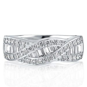 anniversary band - Twist Baguette Created White Sapphire Wedding Band(2.75 CT. TW), Italo jewelry - Online Catalog