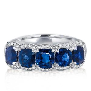 anniversary band - Italo Five Stone Cushion Cut Created Blue Sapphire Anniversary Band, Italo jewelry - Online Catalog