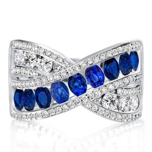 anniversary band - Criss-cross Oval Created Blue Sapphire Wedding Band Infinity Ring, Italo jewelry - Online Catalog