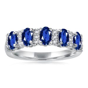 anniversary band - Five Stone Blue Sapphire Oval Cut Half Eternity Wedding Band Ring, Italo jewelry - Online Catalog