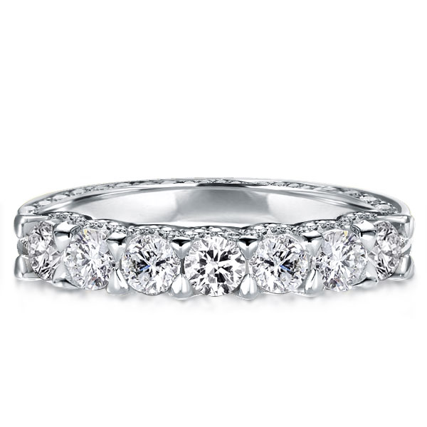 Classic band - Hidden Halo Seven Stone Round Cut Wedding Band, Italo jewelry - Online Catalog