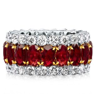 Eternity band - Triple Row Two Tone Oval & Round Garnet Wedding Band, Apparel & Accessories, Italo jewelry - Online Catalog