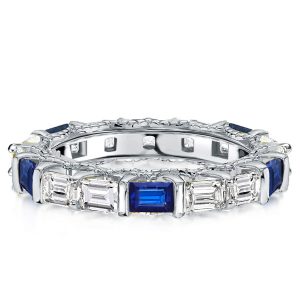 Eternity band - Milgrain Blue & White Sapphire Eternity Wedding Band, Apparel & Accessories, Italo jewelry - Online Catalog