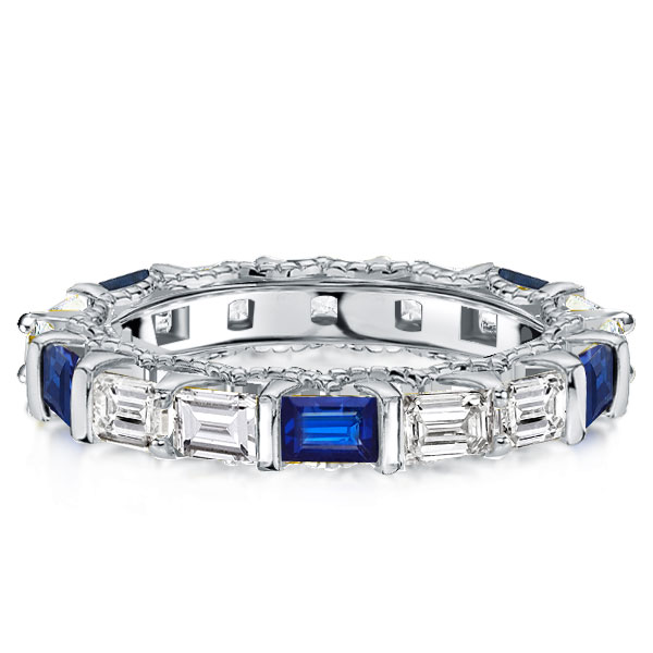 Eternity band - Milgrain Blue & White Sapphire Eternity Wedding Band, Italo jewelry - Online Catalog