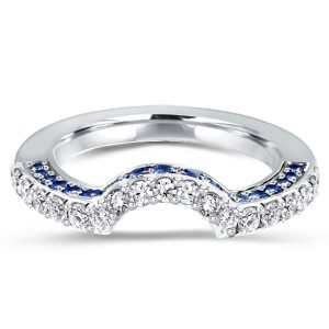anniversary band - Curved Blue & White Created Sapphire Wedding Band, Italo jewelry - Online Catalog