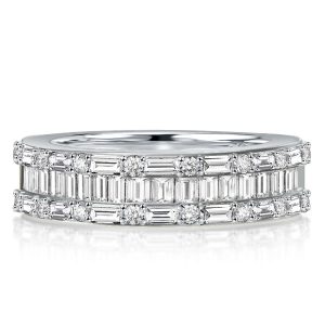 anniversary band - Baguette Triple Row Half Eternity Wedding Band, Italo jewelry - Online Catalog