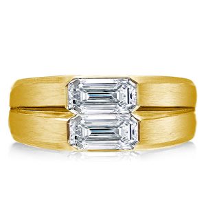 Anniversary band - Double Row Gypsy Setting Emerald Satin Finish Wedding Band, Italo jewelry - Online Catalog