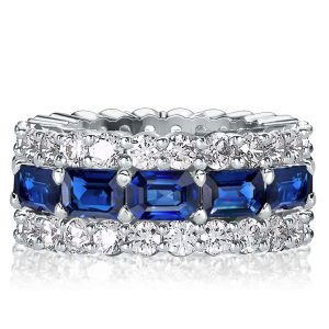 eternity band - Triple Row Emerald White & Blue Eternity Wedding Band, Italo jewelry - Online Catalog