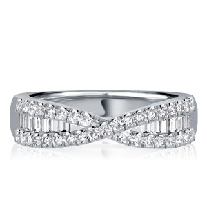 anniversary band - Criss Cross Baguette Sterling Silver Wedding Band For Women, Italo jewelry - Online Catalog