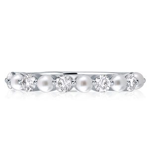 anniversary band - Italo Pearl Ring Half Eternity Wedding Band For Women, Italo jewelry - Online Catalog