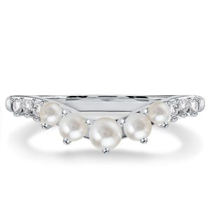 anniversary band - Pearl Half Eternity Wedding Band In Sterling Silver, Italo jewelry - Online Catalog