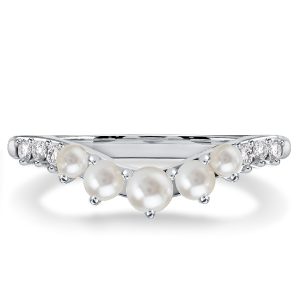 anniversary band - Pearl Half Eternity Wedding Band In Sterling Silver, Italo jewelry - Online Catalog