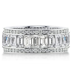 eternity band - Classic Triple Row Emerald & Round Cut Eternity Wedding Band, Italo jewelry - Online Catalog