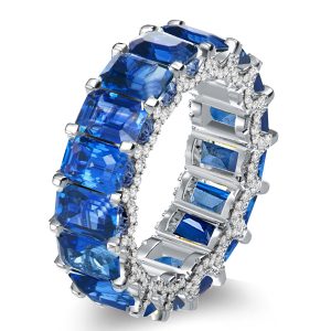 eternity band - Emerald Cut Eternity Blue Sapphire Wedding Band For Women, Italo jewelry - Online Catalog