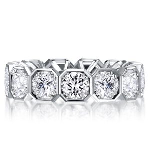 anniversary band - Italo Unique Round Cut White Sapphire Half Eternity Band, Italo jewelry - Online Catalog