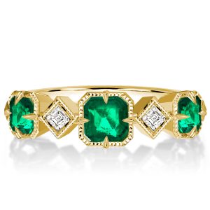 Anniversary band - Italo Golden Asscher Cut Emerald Half Eternity Wedding Band, Italo jewelry - Online Catalog