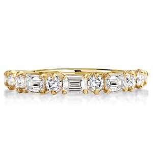 anniversary band - Golden Round & Emerald Cut Half Eternity Wedding Band, Italo jewelry - Online Catalog