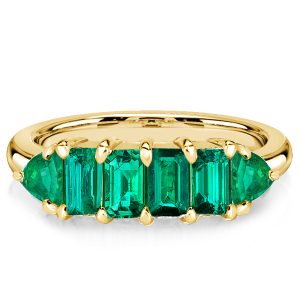 Anniversary band - Golden Emerald Cut Emerald Color Half Eternity Wedding Band, Italo jewelry - Online Catalog