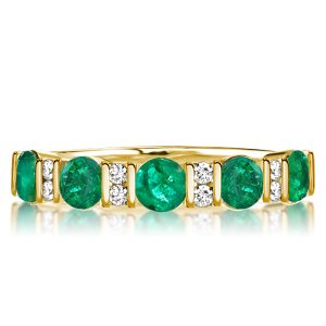 anniversary band - Italo Round Cut Emerald & White Half Eternity Wedding Band, Italo jewelry - Online Catalog
