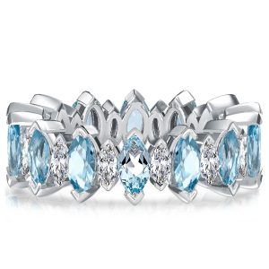 eternity band - Italo Marquise Cut Aquamarine & White Sapphire Wedding Band, Italo jewelry - Online Catalog