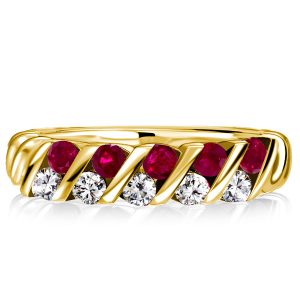 anniversary band - Italo Golden Five Stone Round Cut Ruby & White Sapphire Wedding Band, Italo jewelry - Online Catalog