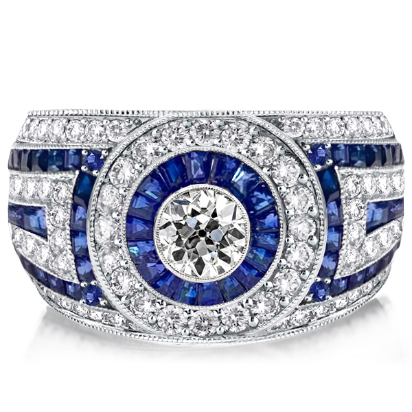 unique engagement rings - Antique Blue Sapphire Milgrain Vintage Engagement Ring Halo Engagement Ring, Italo jewelry - Online Catalog
