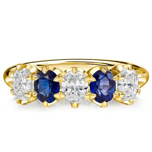 Anniversary band - Alternating White & Blue Sapphire Oval Cut Half Eternity Wedding Band For Women, Wedding Bands - Apparel & Accessories, Italo jewelry - Online Catalog