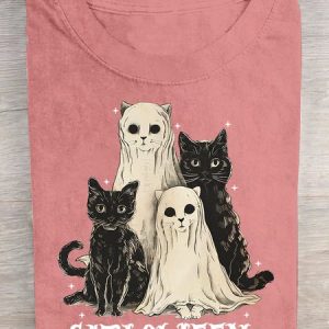 Catloween Funny Halloween Cotton T-shirt, T-shirts, Lilicloth.com
