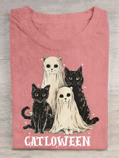 Catloween Funny Halloween Cotton T-shirt, T-shirts, Lilicloth.com