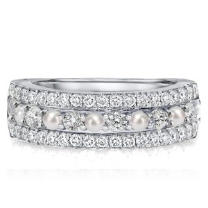 anniversary band - Pearl Half Eternity Wedding Band For Women Anniversary Band, Italo jewelry - Online Catalog