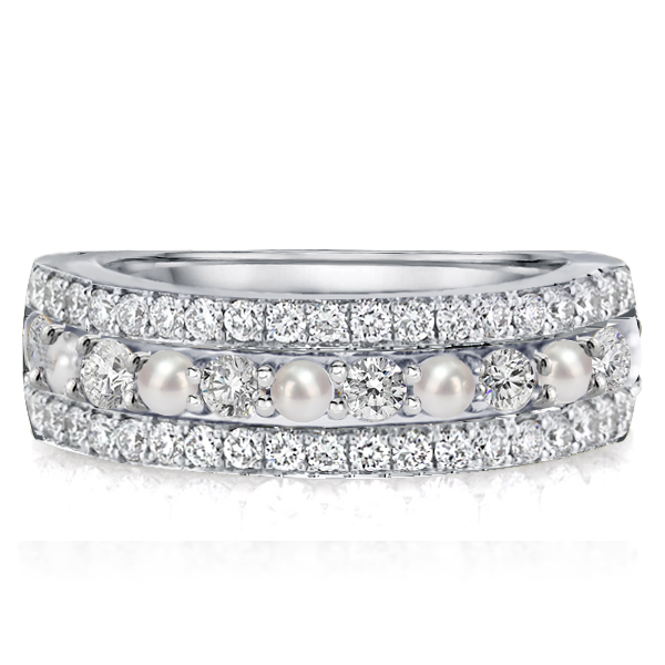 Anniversary band - Pearl Half Eternity Wedding Band For Women Anniversary Band, Wedding Bands - Apparel & Accessories, Italo jewelry - Online Catalog