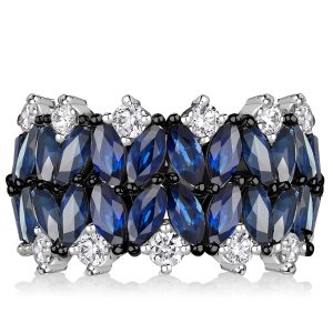 Anniversary band - Marquise Cut Blue Sapphire Wedding Band For Women Anniversary Band, Wedding Bands - Apparel & Accessories, Italo jewelry - Online Catalog