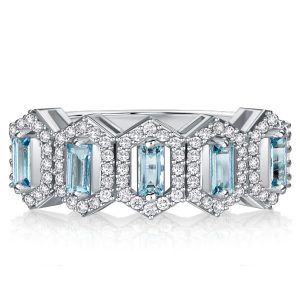 Anniversary band - Baguette Cut Aquamarine Half Eternity Wedding Band For Women, Wedding Bands - Apparel & Accessories, Italo jewelry - Online Catalog