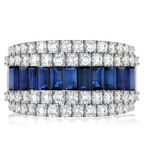 anniversary band - Multi Row Blue Sapphire Half Eternity Wedding Band For Women, Italo jewelry - Online Catalog