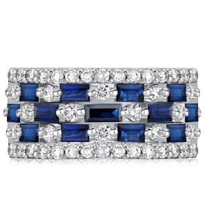 anniversary band - Baguette Cut Blue Sapphire Half Eternity Wedding Band Anniversary Ring, Italo jewelry - Online Catalog