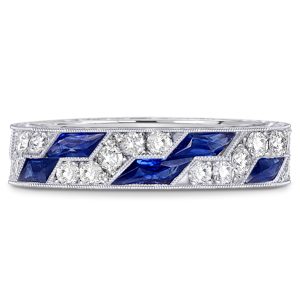 eternity band - Art Deco Milgrain Created Blue Sapphire Eternity Wedding Band For Women, Italo jewelry - Online Catalog