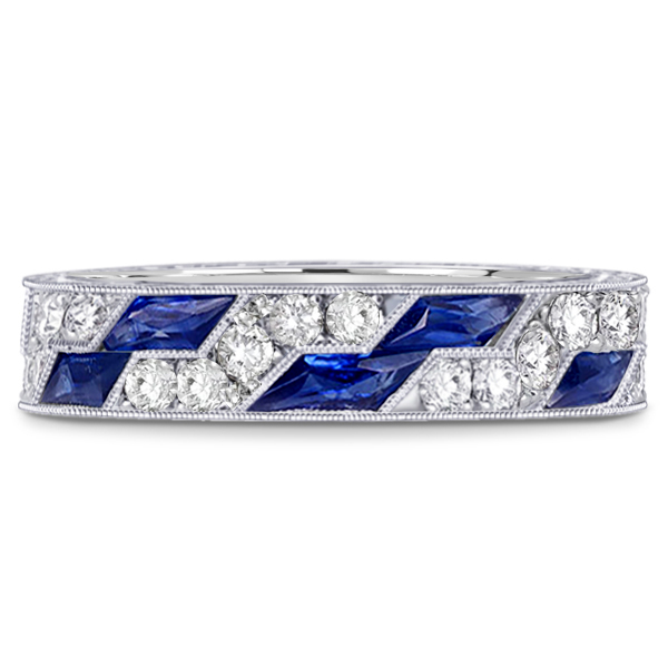 Eternity band - Art Deco Milgrain Created Blue Sapphire Eternity Wedding Band For Women, Apparel & Accessories, Italo jewelry - Online Catalog