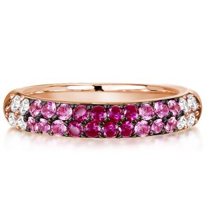 anniversary band - Rose Gold Pink Sapphire Half Eternity Wedding Band For Women, Italo jewelry - Online Catalog