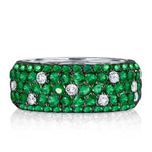 eternity band - Pave Setting Five Row Micro Pave Emerald Green Eternity Wedding Band, Italo jewelry - Online Catalog