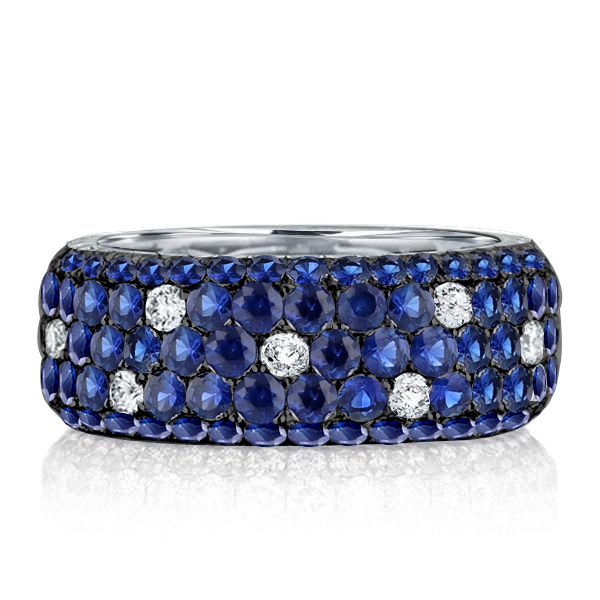eternity band - Pave Setting Five Row Micro Pave Blue Sapphire Eternity Wedding Band, Italo jewelry - Online Catalog