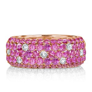 eternity band - Rose Gold Micro Pave Setting Five Row Pink Sapphire Eternity Wedding Band, Italo jewelry - Online Catalog