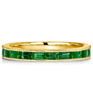 anniversary band - Milgrain Emerald Green Half Eternity Wedding Band For Women, Italo jewelry - Online Catalog