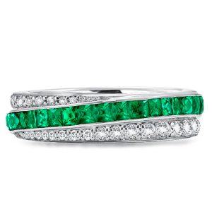 eternity band - Stripe Round & Princess Emerald Green Eternity Wedding Band, Italo jewelry - Online Catalog