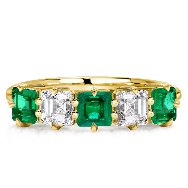 classic band - Asscher Cut Green Emerald Half Eternity Wedding Band For Women, Italo jewelry - Online Catalog