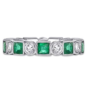 Eternity band - Vintage Milgrain Eternity Emerald Green Wedding Band For Women, Apparel & Accessories, Italo jewelry - Online Catalog