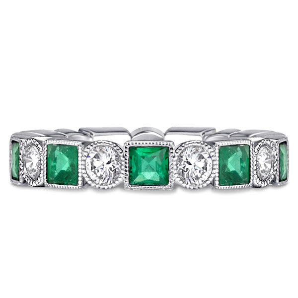 Eternity band - Vintage Milgrain Eternity Emerald Green Wedding Band For Women, Apparel & Accessories, Italo jewelry - Online Catalog