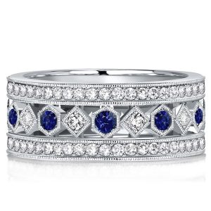 eternity band - Vintage Milgrain Blue Sapphire Eternity Wedding Band For Women, Italo jewelry - Online Catalog
